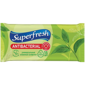 Влажные салфетки Super Fresh Green Tea Антибактериальные 15 шт. (4823071630497)