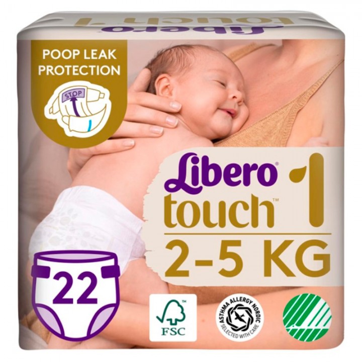 Подгузники Libero Touch 2-5 кг Размер 1, 22 шт. (7322541070230)