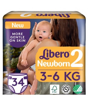 Підгузки Libero Newborn 3-6 кг Розмір 2, 34 шт (7322541197692)