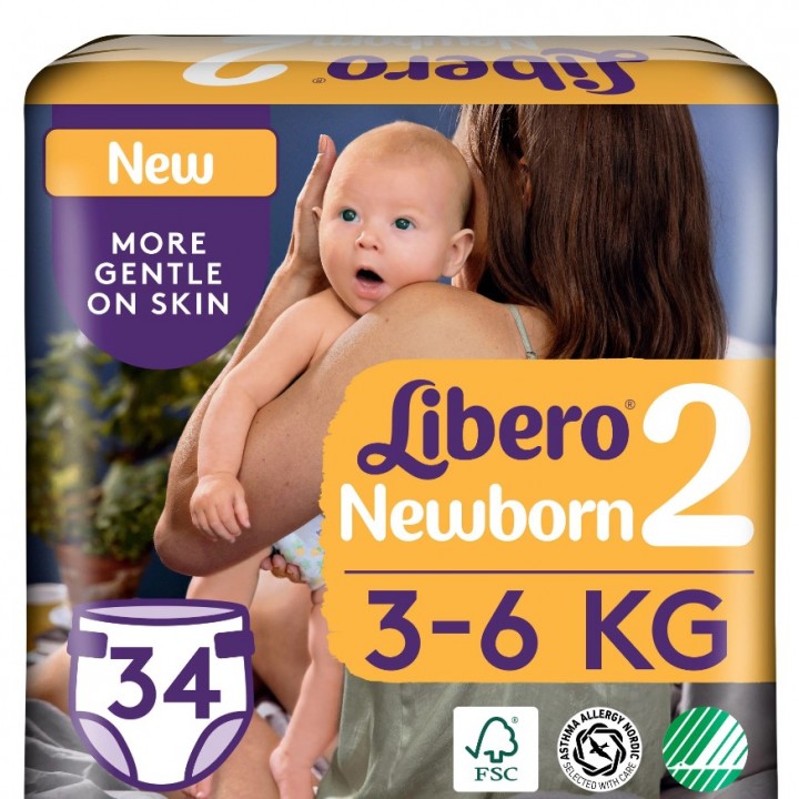 Подгузники Libero Newborn 3-6 кг Размер 2, 34 шт. (7322541197692)