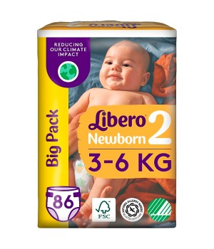 Подгузники Libero Newborn 3-6 кг Размер 2, 86 шт. (7322541756677)