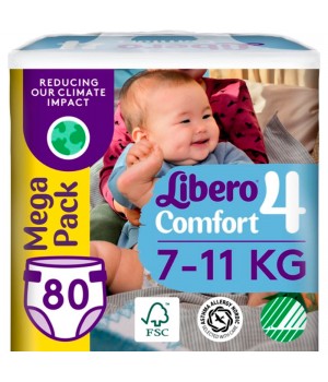 Подгузники Libero Comfort 7-11 кг Размер 4, 80 шт. (7322541756820)