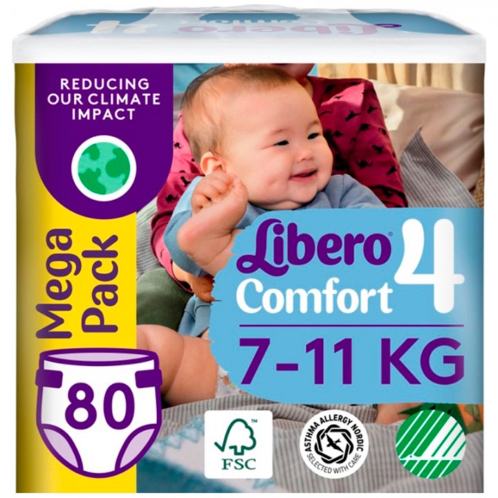Підгузки Libero Comfort 7-11 кг Розмір 4, 80 шт. (7322541756820)