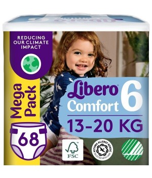 Подгузники Libero Comfort 13-20 кг Размер 6, 68 шт. (7322541757025)