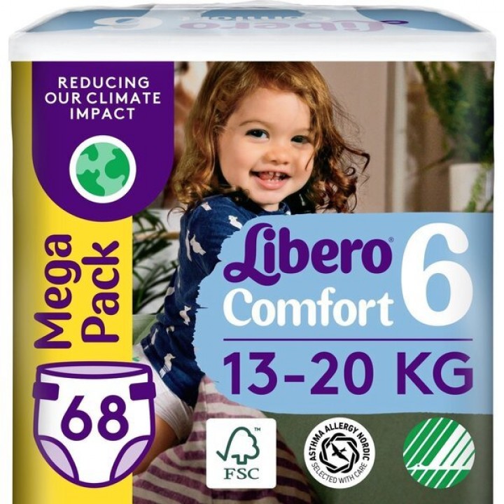 Подгузники Libero Comfort 13-20 кг Размер 6, 68 шт. (7322541757025)