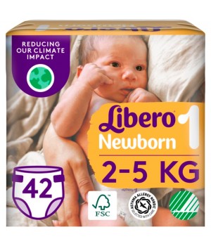 Підгузки Libero Newborn 2-5 кг Розмір 1, 42 шт. (7322541884004)