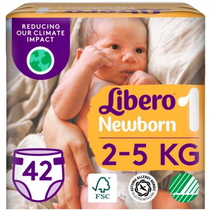 Підгузки Libero Newborn 2-5 кг Розмір 1, 42 шт. (7322541884004)