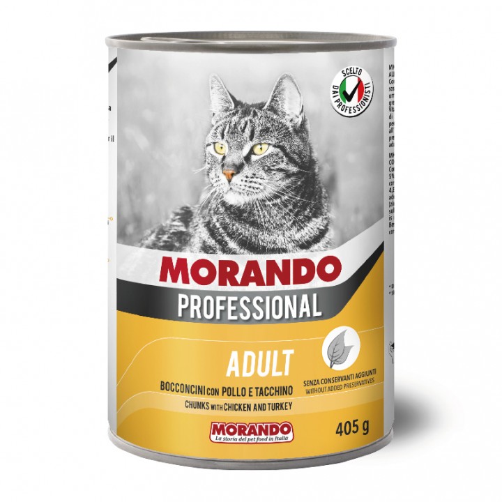 Консервований корм Morando Professional Adult з куркою та індичкою для дорослих котів (шматочки в соусі) 405 г (8007520099578)