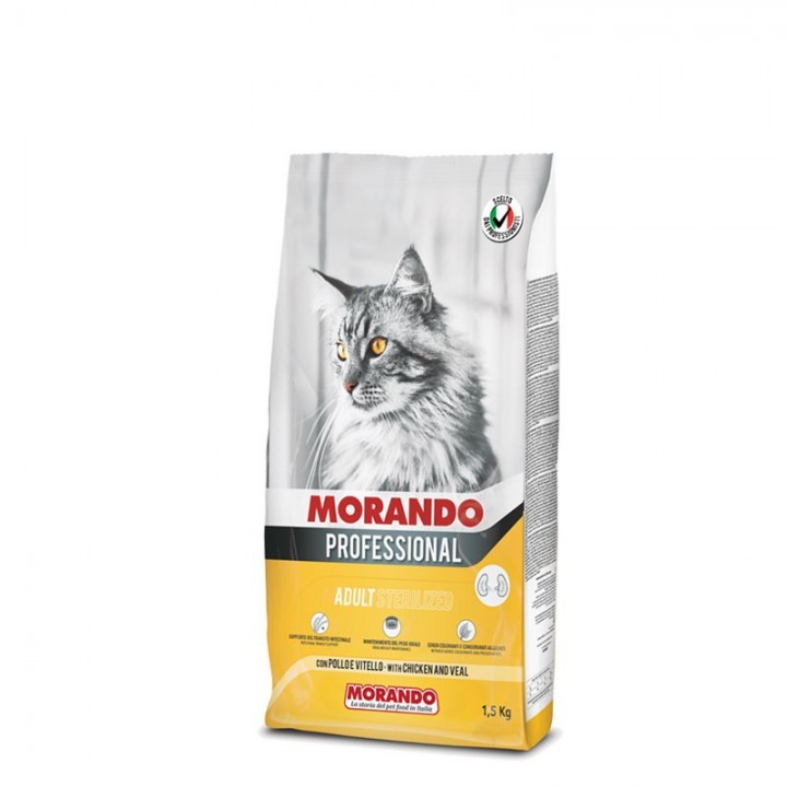 MORANDO PROFESSIONAL STERILIZED Повноцінний сухий корм для стерилізованих котів з куркою та телятиною, 1,5кг (8007520098113)