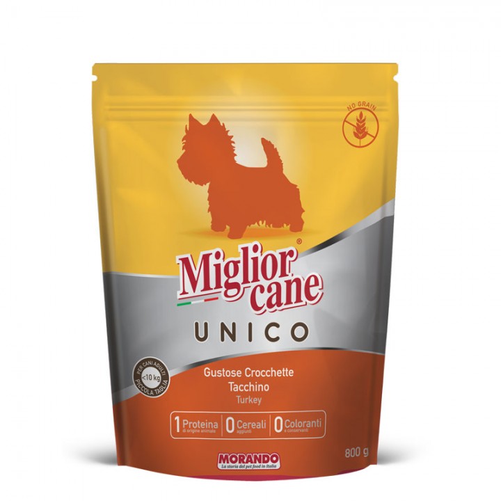 Сухий корм Migliorcane Unico Turkey з індичкою для дорослих собак дрібних порід 800 г (8007520024709)