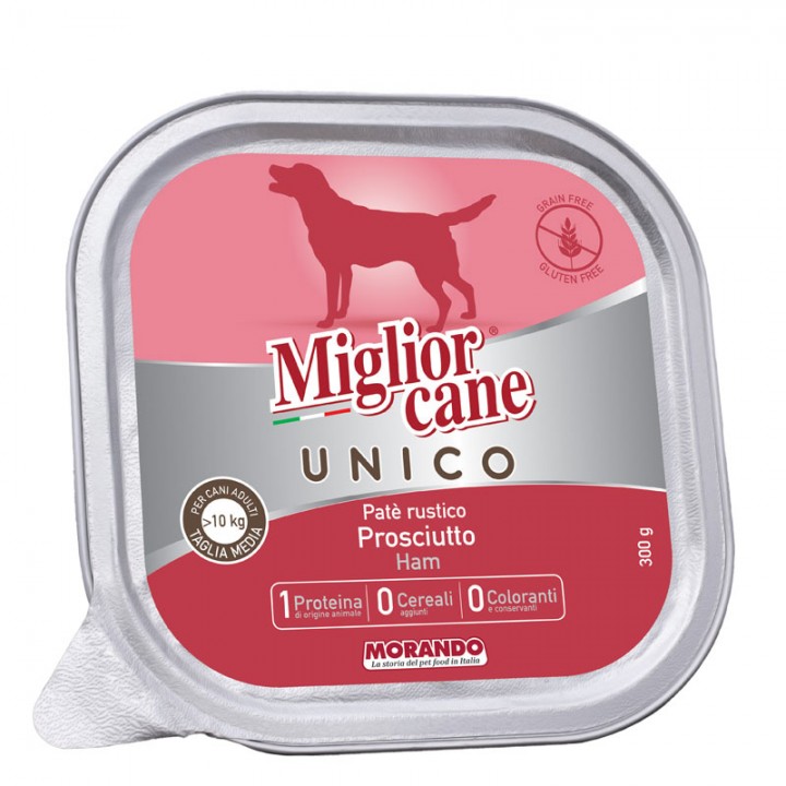 MІGLIORCANE UNICO ADULT MEDIUM паштет з шинкою, 300г (8007520024464)