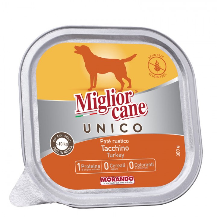 MИGLIORCANE UNICO ADULT MEDIUM паштет с индейкой, 300г (8007520024457)