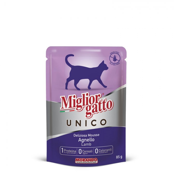 MIGLIORGATTO UNICO ADULT влажный корм с ягненком, 85г (8007520014328)