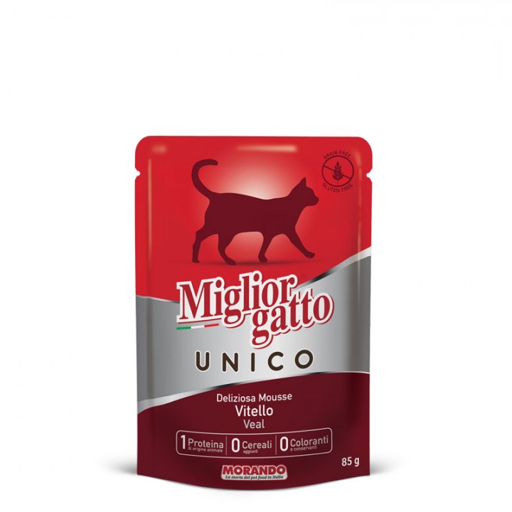 MIGLIORGATTO UNICO ADULT влажный корм с телятиной, 85г (8007520014342)