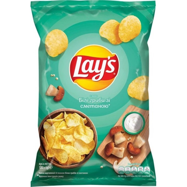 Чіпси картопляні Lay's зі смаком білих грибів зі сметаною 120 г (4823063125475)