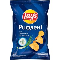 Чіпси картопляні Lay's рифлені зі смаком сметани та цибулі 120 г (4823063125512)