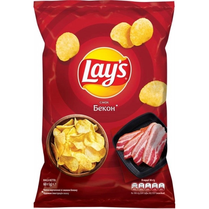 Чипсы картофельные Lay's со вкусом бекона 60 г (4823063125390)