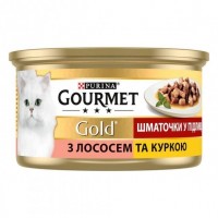 Консервований корм Gourmet Gold для котів з лососем та куркою, кусочки у підливці 85 г (7613032618674)