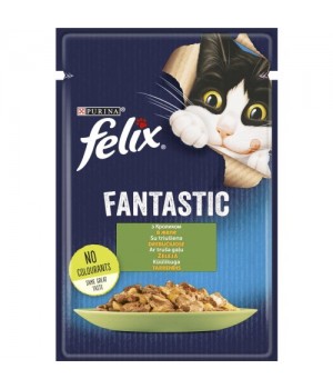 Вологий корм FELIX Fantastic для дорослих котів із кроликом. Шматочки у желе. 85г (7613039835500)