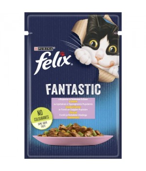 Вологий корм FELIX Fantastic для дорослих котів з фореллю. Шматочки у желе. 85г (7613039841617)