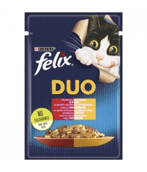 Вологий корм FELIX Fantastic Duo для дорослих котів з яловичиною та птахом. Шматочки у желе. 85г (7613287027597)