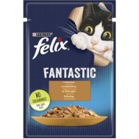 Вологий корм FELIX Fantastic для дорослих котів з індичкою. Шматочки у желе. 85г (7613039832516)