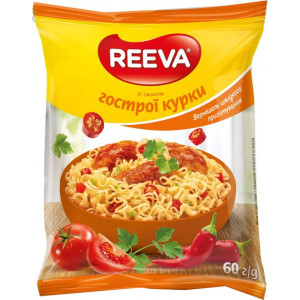 Вермишель быстрого приготовления Reeva с острой курицей на домашнем бульоне 60 г (4820179256802)