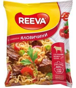 Лапша яичная быстрого приготовления Reeva со вкусом говядины 85 г (4820179257083)