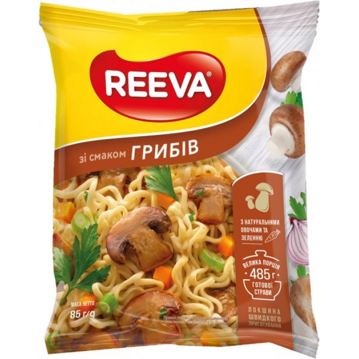 Лапша яичная быстрого приготовления Reeva со вкусом грибов 85 г (4820179257090)