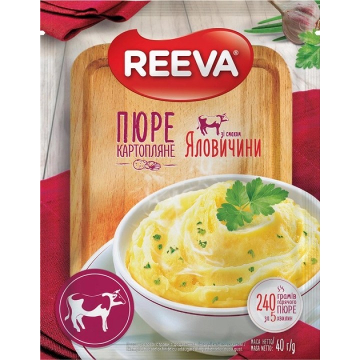 Пюре картофельное Reeva со вкусом говядины (пакет) 40 г (4820179257854)