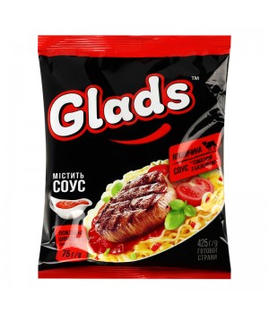 Лапша яичная быстрого приготовления Glads со вкусом говядины и соусом "Томатный с базиликом" 75 г (4820179258721)