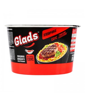 Лапша яичная быстрого приготовления Glads со вкусом говядины и соусом "Томатный с базиликом" 85 г (4820179258776)