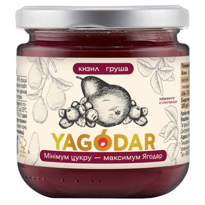 Кизиловый джем с грушей с низким содержанием сахара YAGODAR 210 г