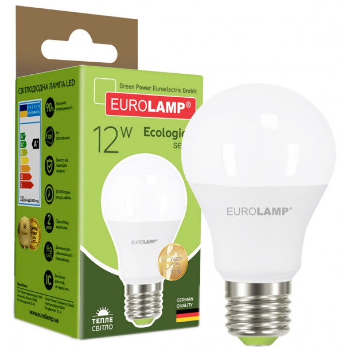 Світлодіодна лампа EUROLAMP А60 12W E27 3000K (LED-A60-12273(P)) 