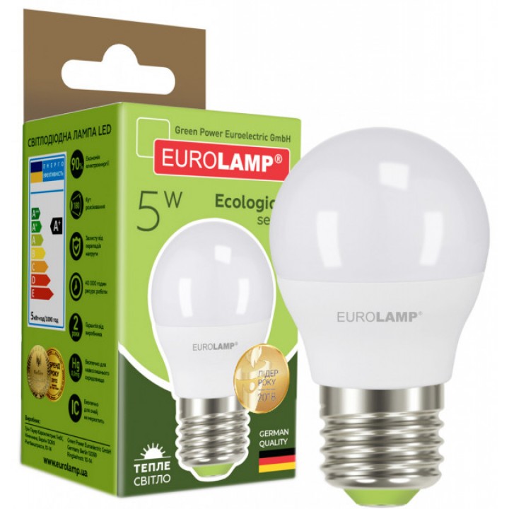 Світлодіодна лампа EUROLAMP G45 5W E27 3000K (LED-G45-05273(P))