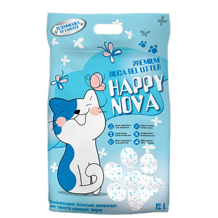 Наповнювач силікагелевий гігієнічний Happy Nova для туалетів домашніх тварин, 12 л