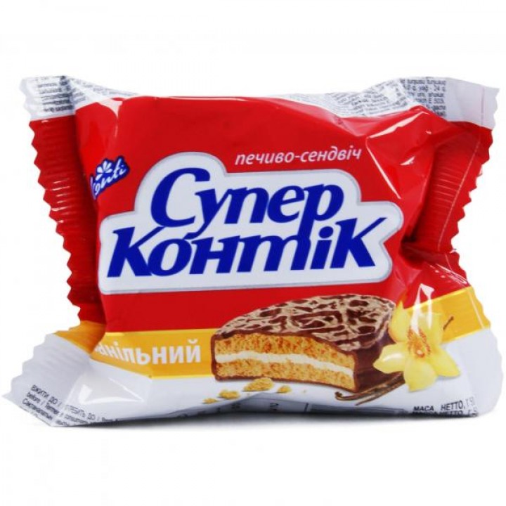Печиво-сендвіч Konti СуперКонтік шоколадно-молочний із ваніллю 50 г (4823012232186)