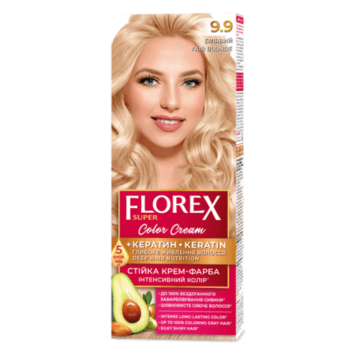 Стойкая крем-краска для волос Florex Super Белокурый 9.9, 1 шт (4823001603027)