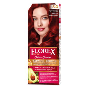 Стойкая крем-краска для волос Florex Super Яркий махагон 5.0, 1 шт (4823001602433)