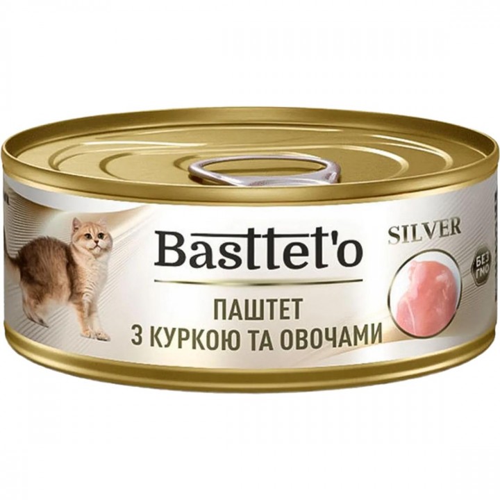 Паштет Basttet`o Silver консервований для котів з куркою та овочами 85 г (4820185493208)