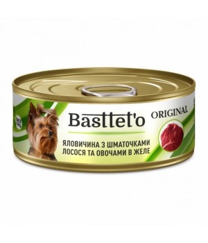 Консерви для собак Basttet`o Original Яловичина зі шматочками лосося та овочами в желе 85г (4820185492638)