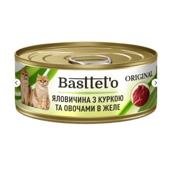 Влажный корм для котов Basttet`o Original с говядиной, курицей и овощами в желе 85г (4820185492591)