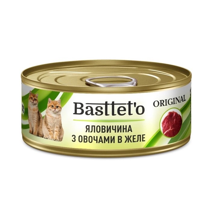 Вологий корм для котів Basttet`o Original з яловичиною та овочами в желе 85г (4820185492560)