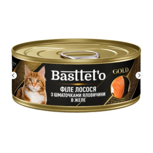 Вологий корм для котів Basttet`o Gold з філе лосося та шматочками яловичини в желе 85г (4820185492577)