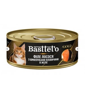 Вологий корм для котів Basttet`o Gold з філе лосося та шматочками яловичини в желе 85г (4820185492577)