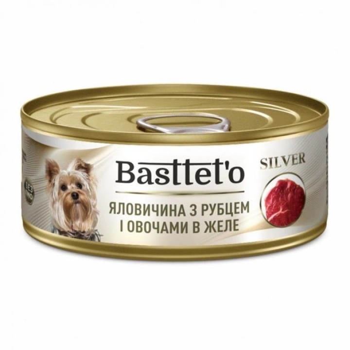 Консерви для собак  Basttet`o Silver Яловичина з рубцем та овочами в желе 85г (4820185492645)