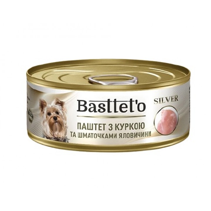 Консерви для собак Basttet`o Silver Паштет з куркою та шматочками яловичини 85г (4820185492621)