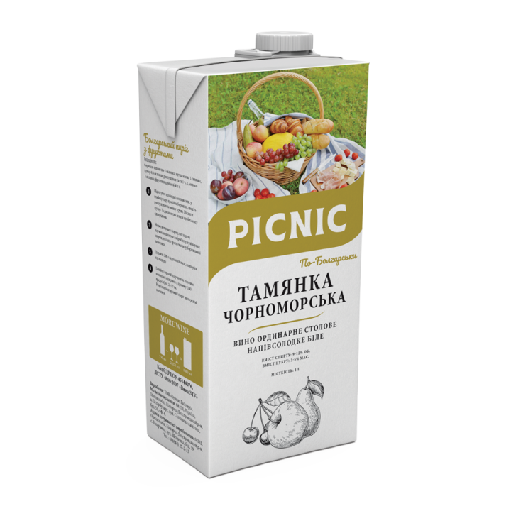 Вино "Тамянка черноморская" столовое н/сол. белое, ТМ "PICNIC" слим 1л. (4820275980052)                       