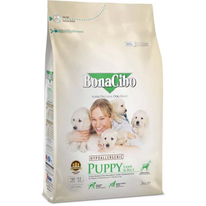 Сухой корм BonaCibo Puppy Lamb&Rice для щенков всех пород с ягненком и рисом, 3 кг