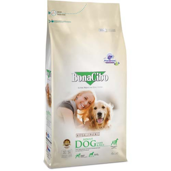 Сухой корм BonaCibo Adult Dog Lamb&Rice для взрослых собак всех пород с ягненком и рисом, 4 кг